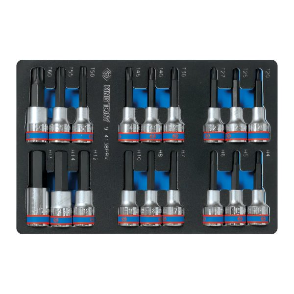 Набор торцевых насадок 1/2"", TORX, HEX, L = 80 мм, ложемент, 18 предметов KING TONY 9-4138PRV
