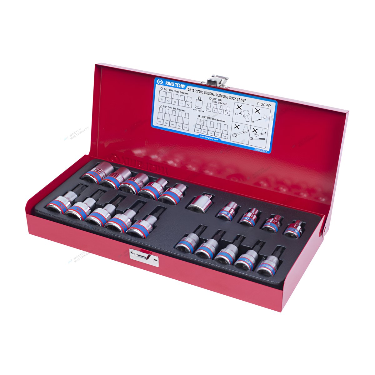 Набор торцевых насадок и головок 1/2""&3/8"", TORX, Е6-Е20, Т10-Т55, 20 предметов KING TONY 7120PR