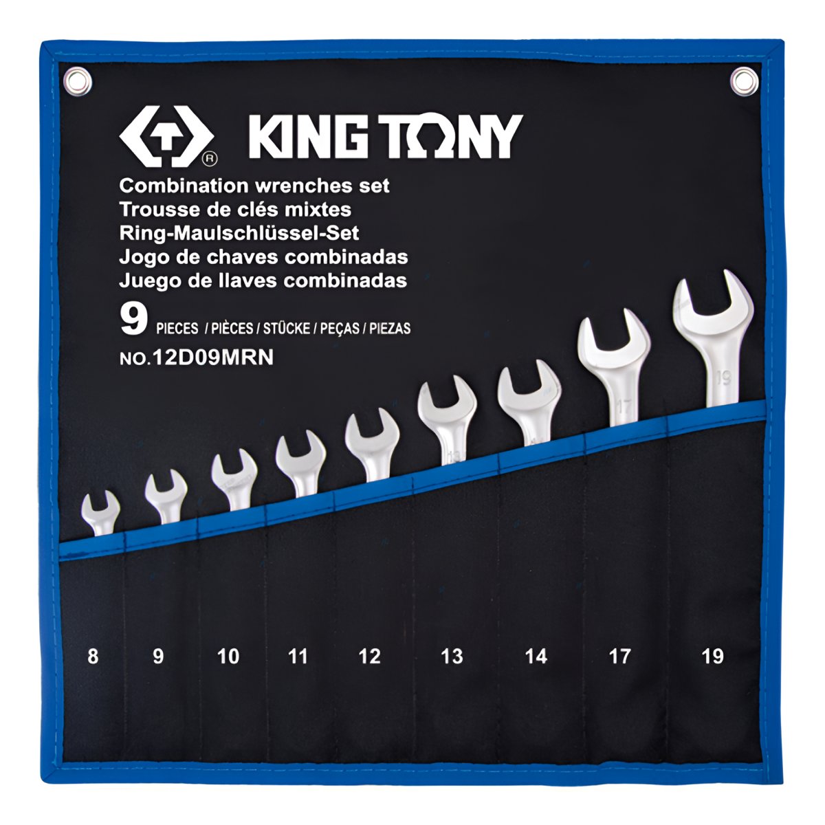 Набор комбинированных ключей, 8-19 мм, чехол из теторона, 9 предметов KING TONY 12D09MRN