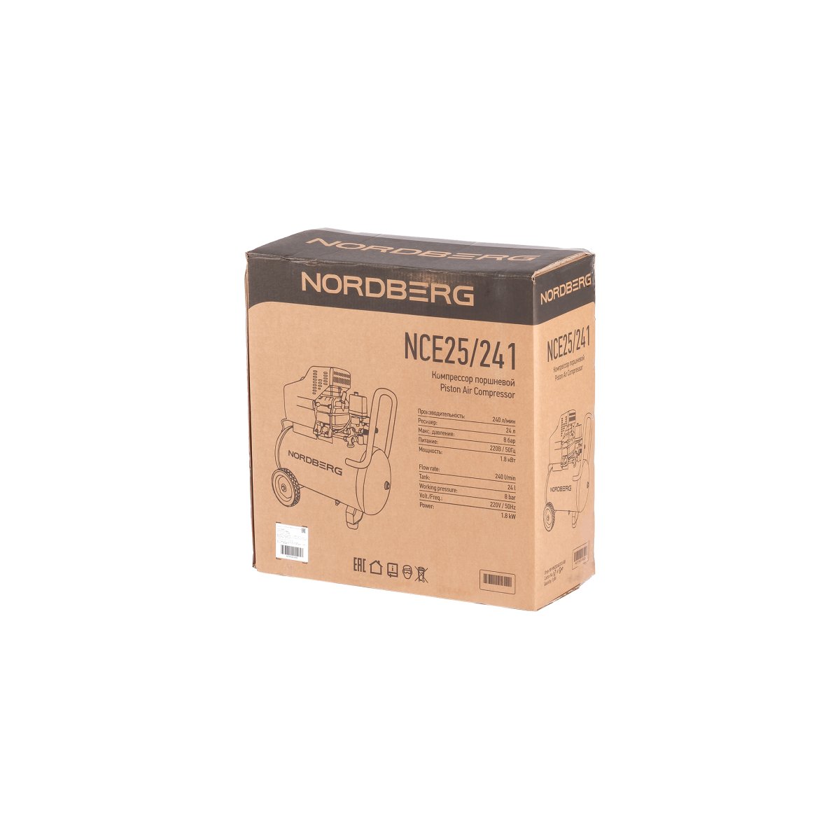 Компрессор поршневой, 220 В, ресивер 24 л, 240 л/мин NORDBERG NCE25/241