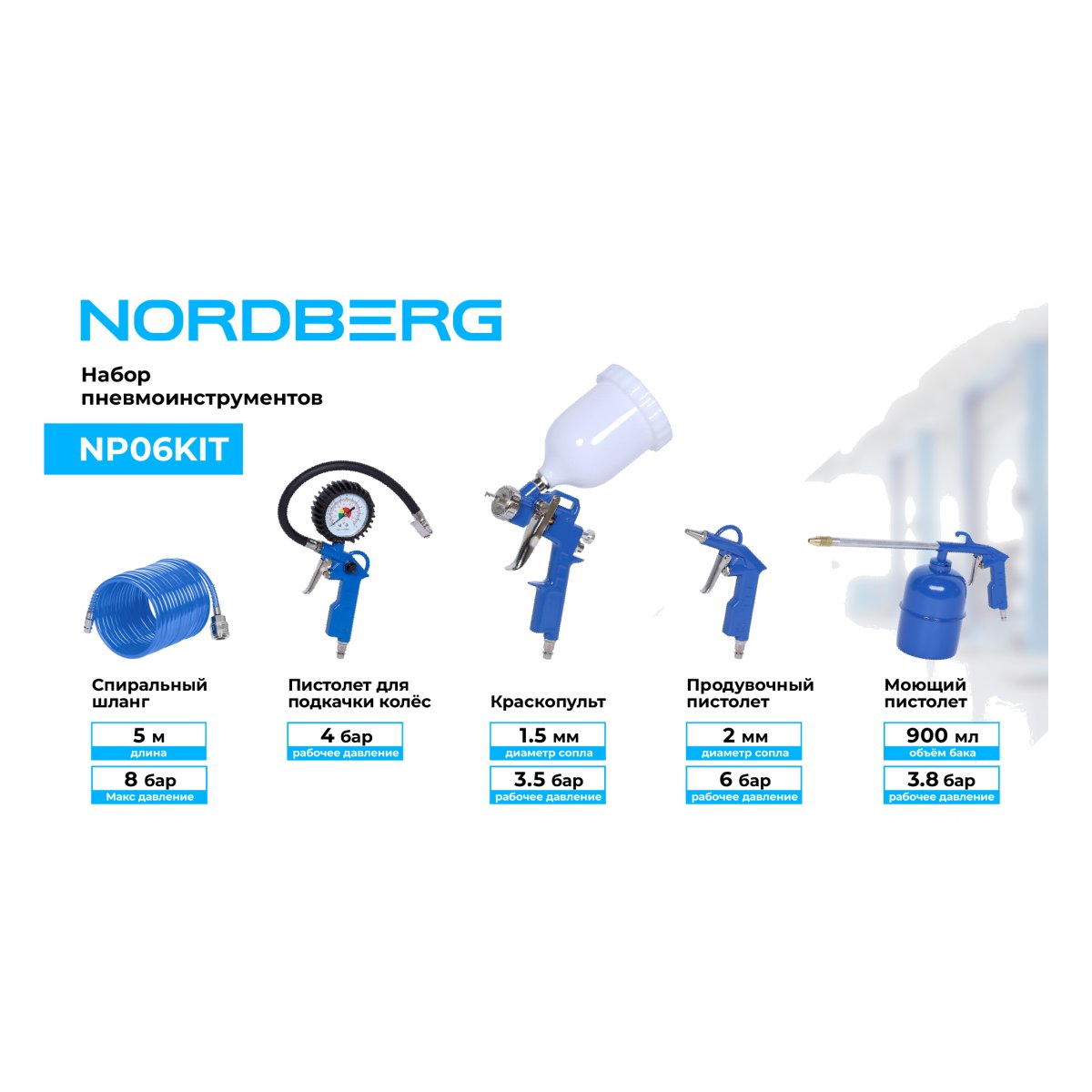 Набор пневмоинструментов, 5 предметов NORDBERG NP06KIT