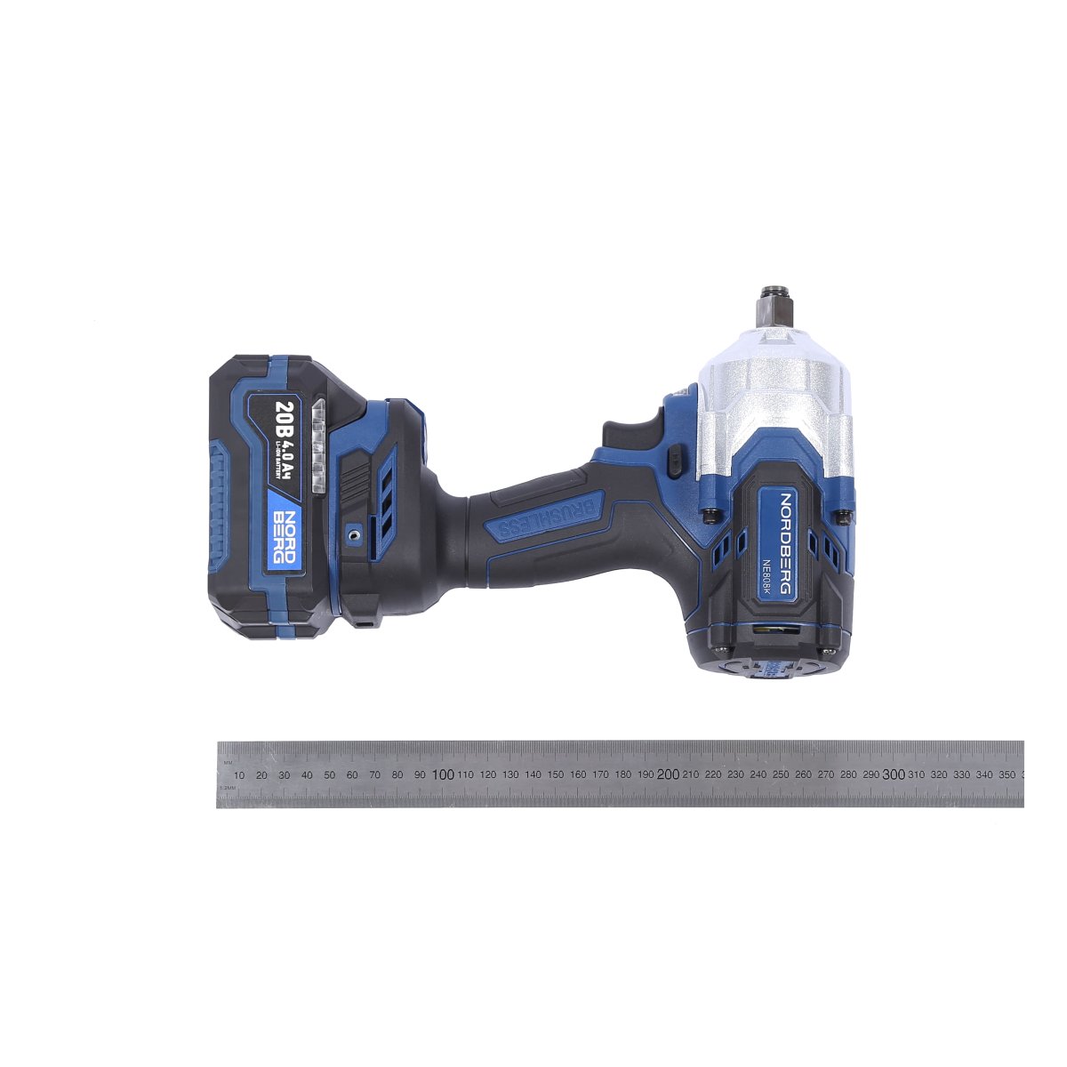 Гайковерт аккумуляторный, 1/2", 20 В, 1000 Нм, 2 аккумулятора 4 A и зарядное устройство, в кейсе NORDBERG NE808K