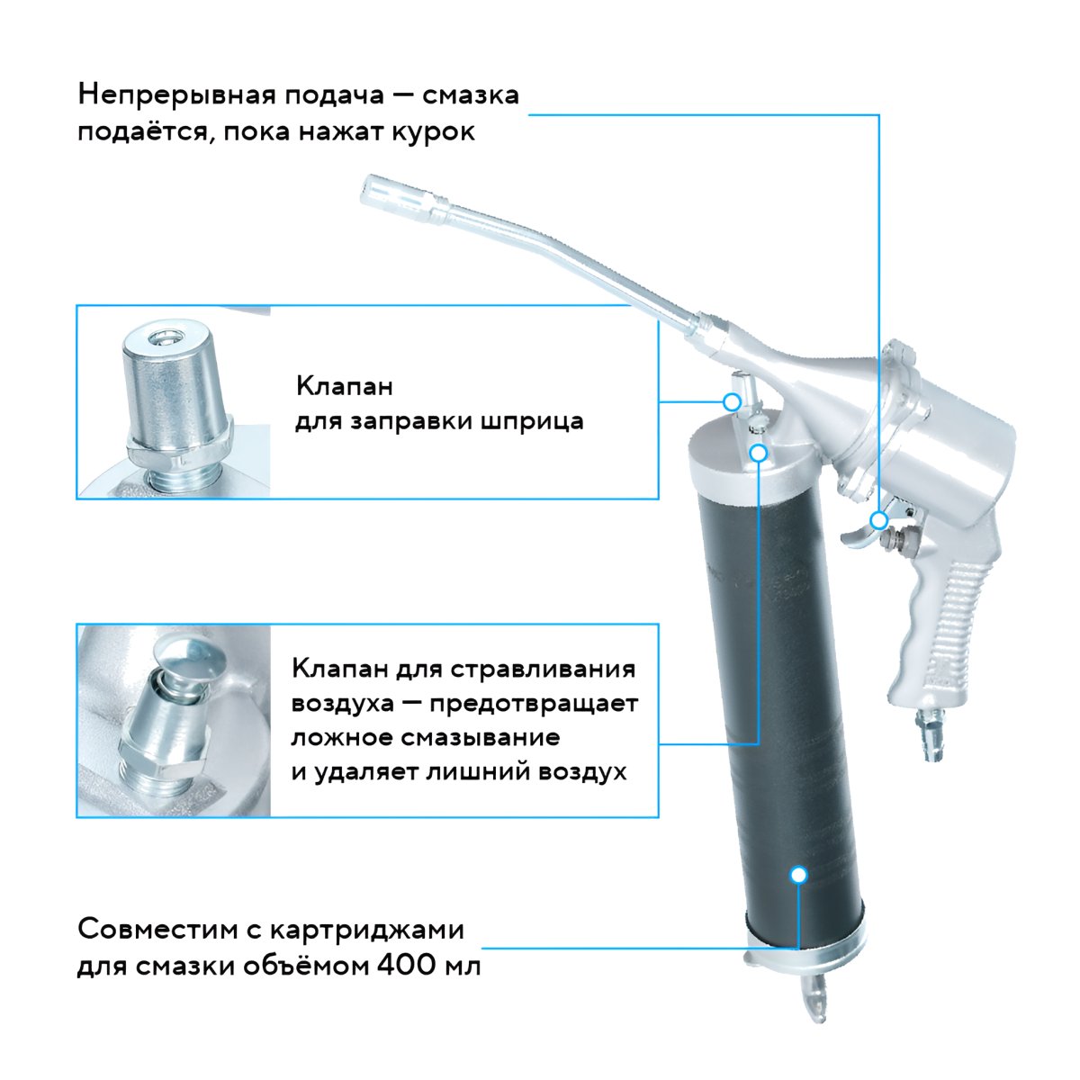 Шприц плунжерный пневматический для густой смазки, 400 мл NORDBERG NO3400